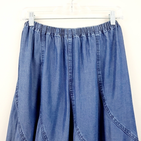 Soft Surroundings | Chambray Ruffled Midi Skirt - Picture 2 of 6